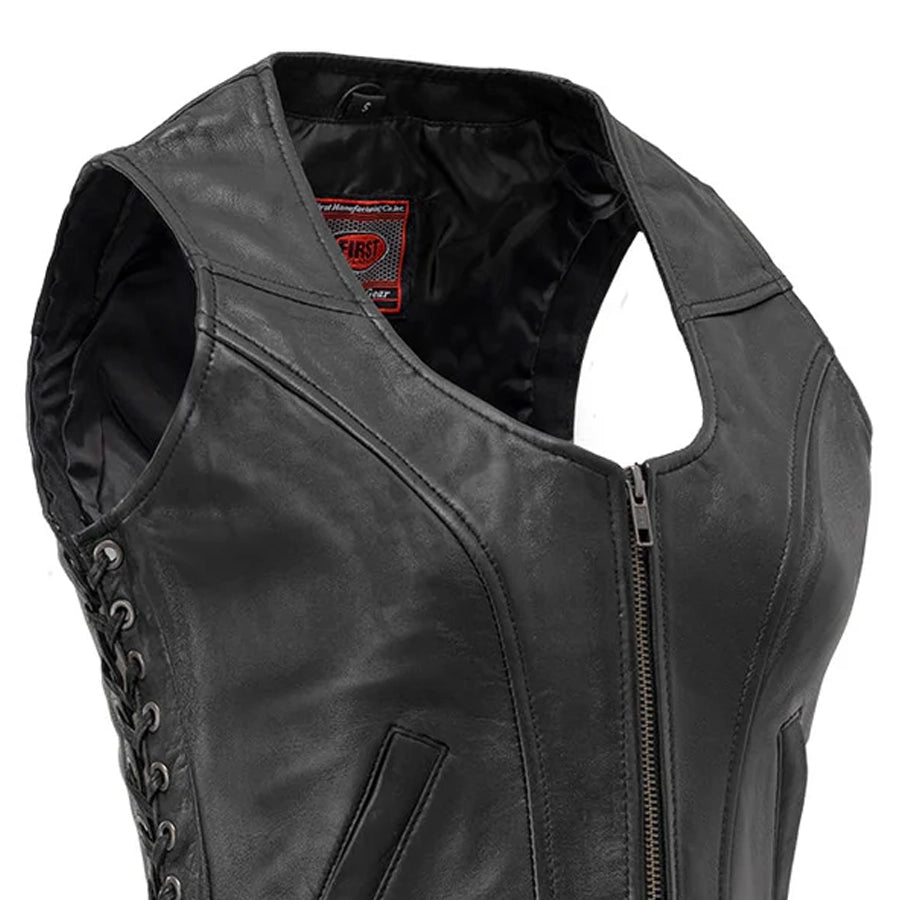 Raven Women's Motorcycle Leather Vest Women's Leather Vest First Manufacturing Company