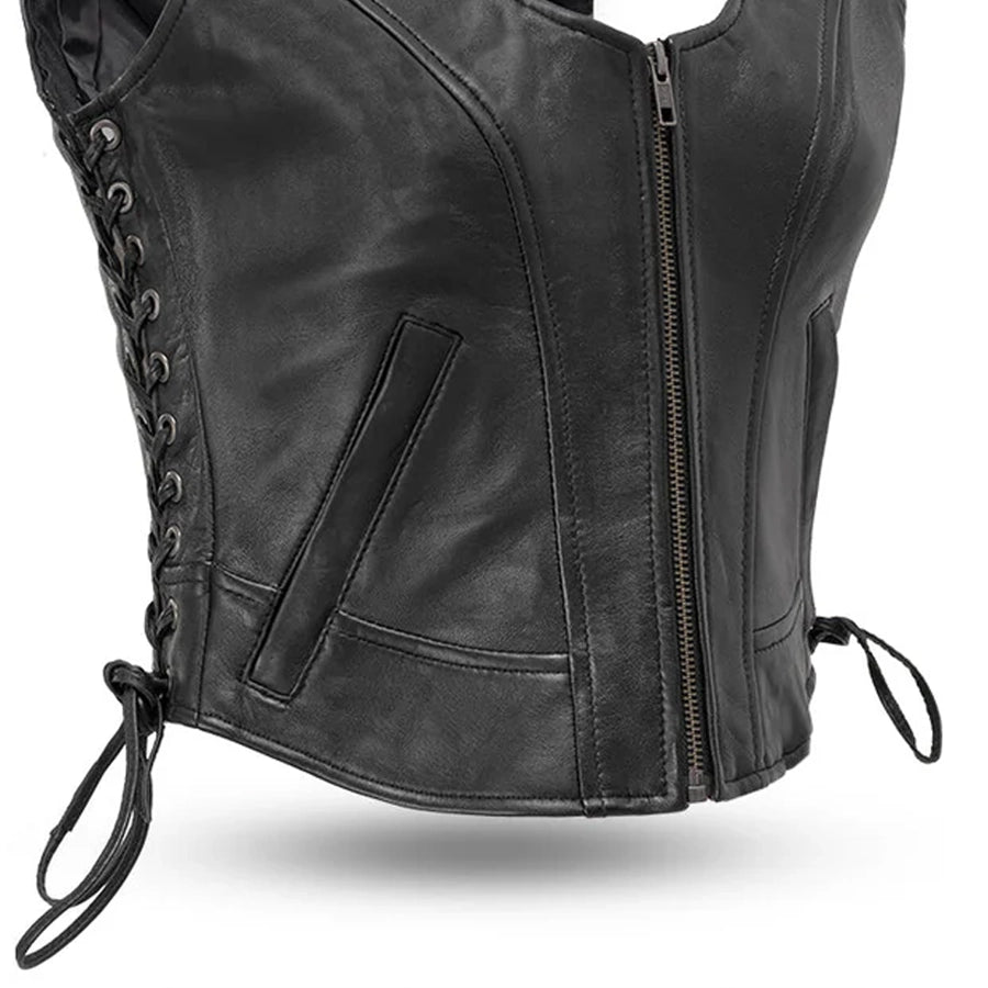 Raven Women's Motorcycle Leather Vest Women's Leather Vest First Manufacturing Company