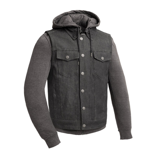 Rook - Men's Motorcycle Denim Vest Men's Denim Vest Vests Black/Grey S
