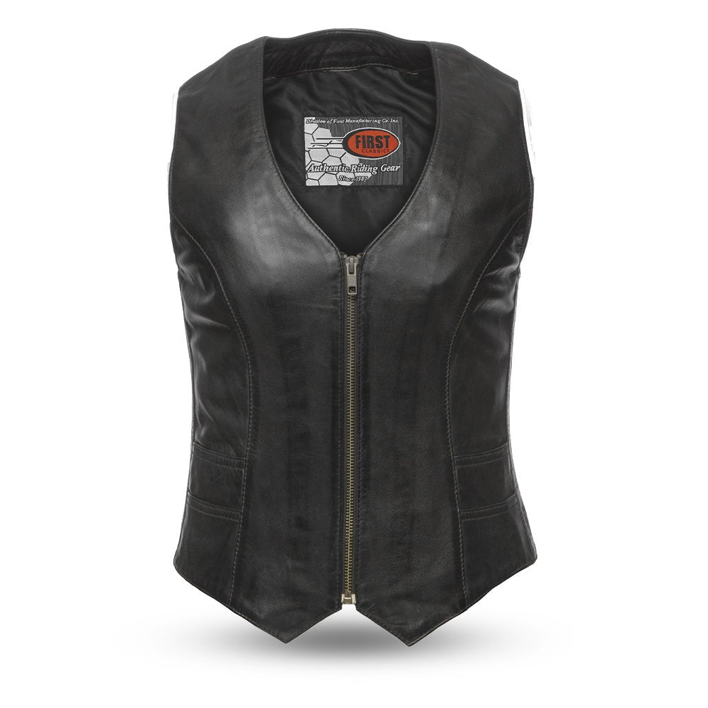 Savannah Women's Western Style Motorcycle Leather Vest Women's Leather Vest First Manufacturing Company Black XS