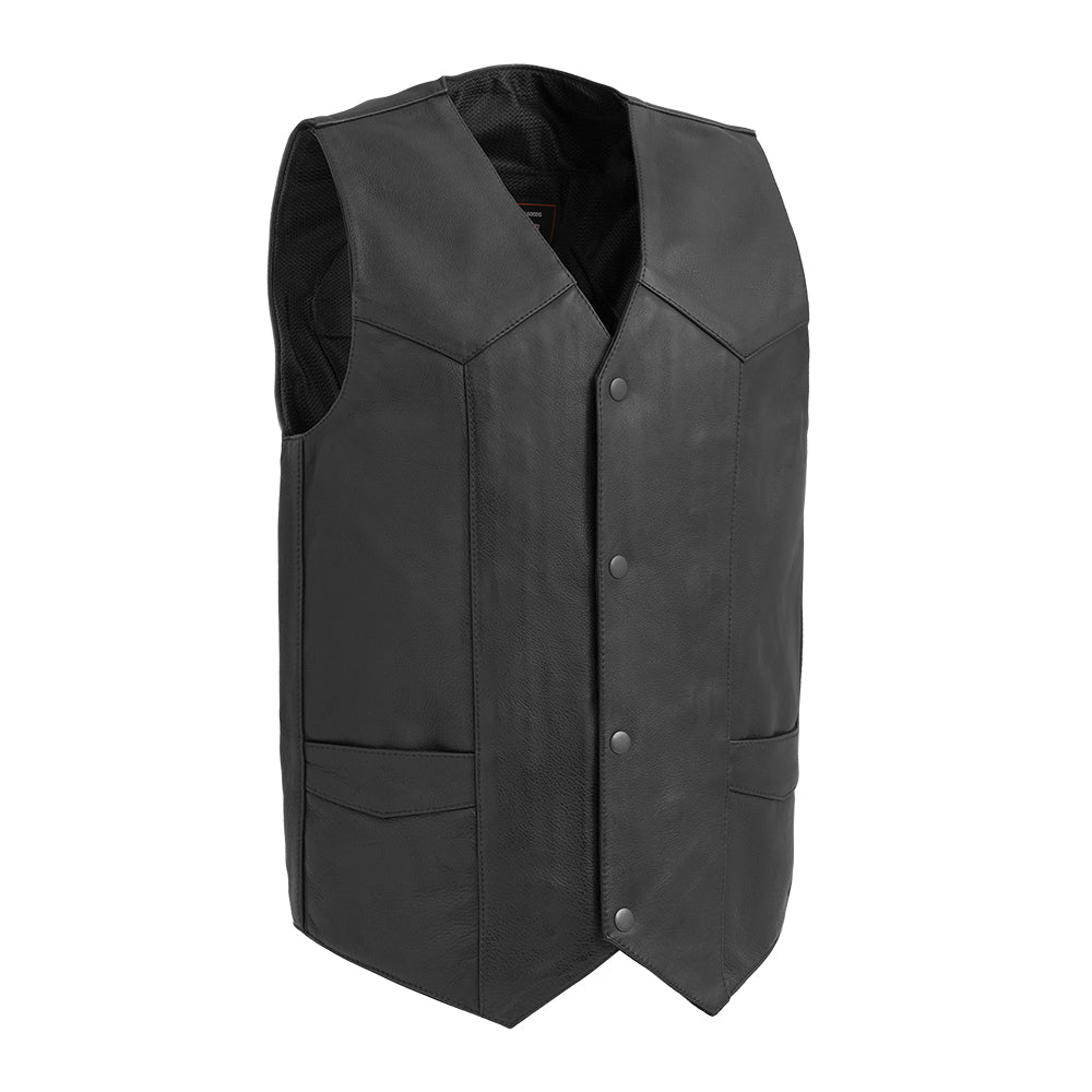 Texan Men's Motorcycle Western Style Leather Vest - Brown Men's Western Vest Vests