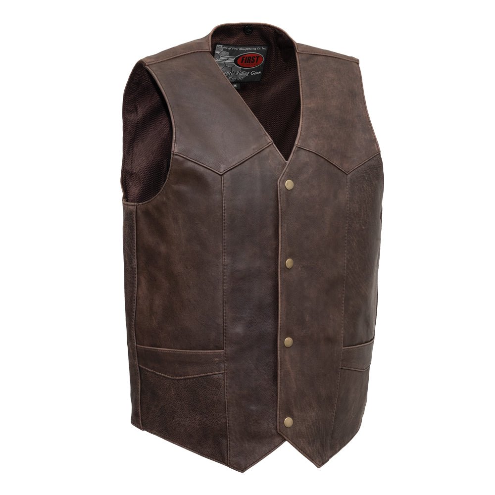 Texan Men's Motorcycle Western Style Leather Vest - Brown Men's Western Vest Vests Brown S