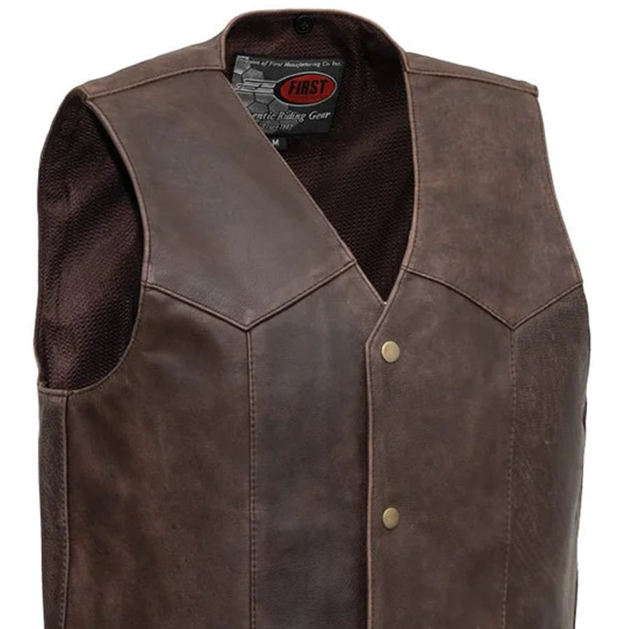 Texan Men's Motorcycle Western Style Leather Vest - Brown Men's Western Vest Vests