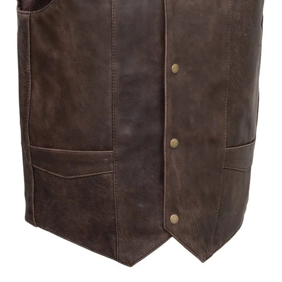 Texan Men's Motorcycle Western Style Leather Vest - Brown Men's Western Vest Vests