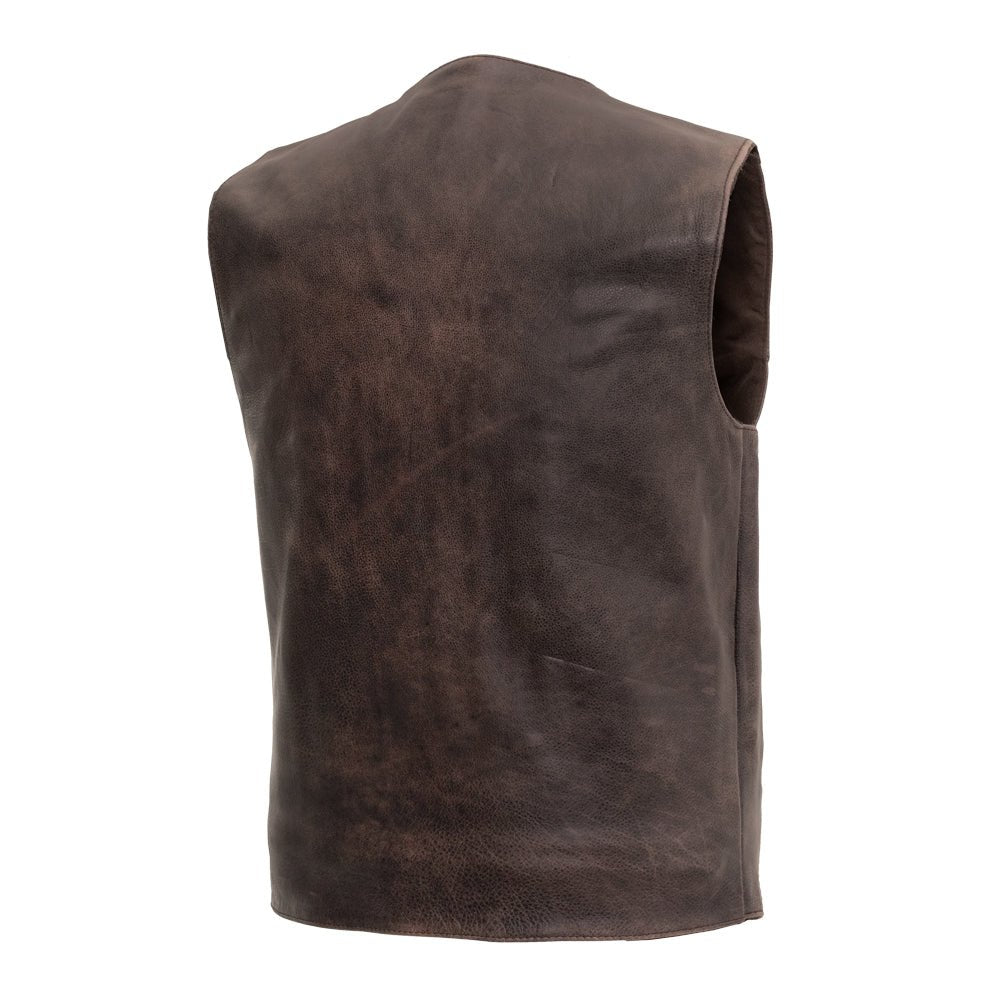 Texan Men's Motorcycle Western Style Leather Vest - Brown Men's Western Vest Vests