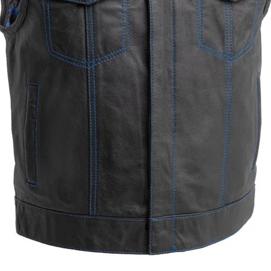 The Club Cut Men's Motorcycle Leather Vest, Multiple Color Options Men's Leather Vest Vests