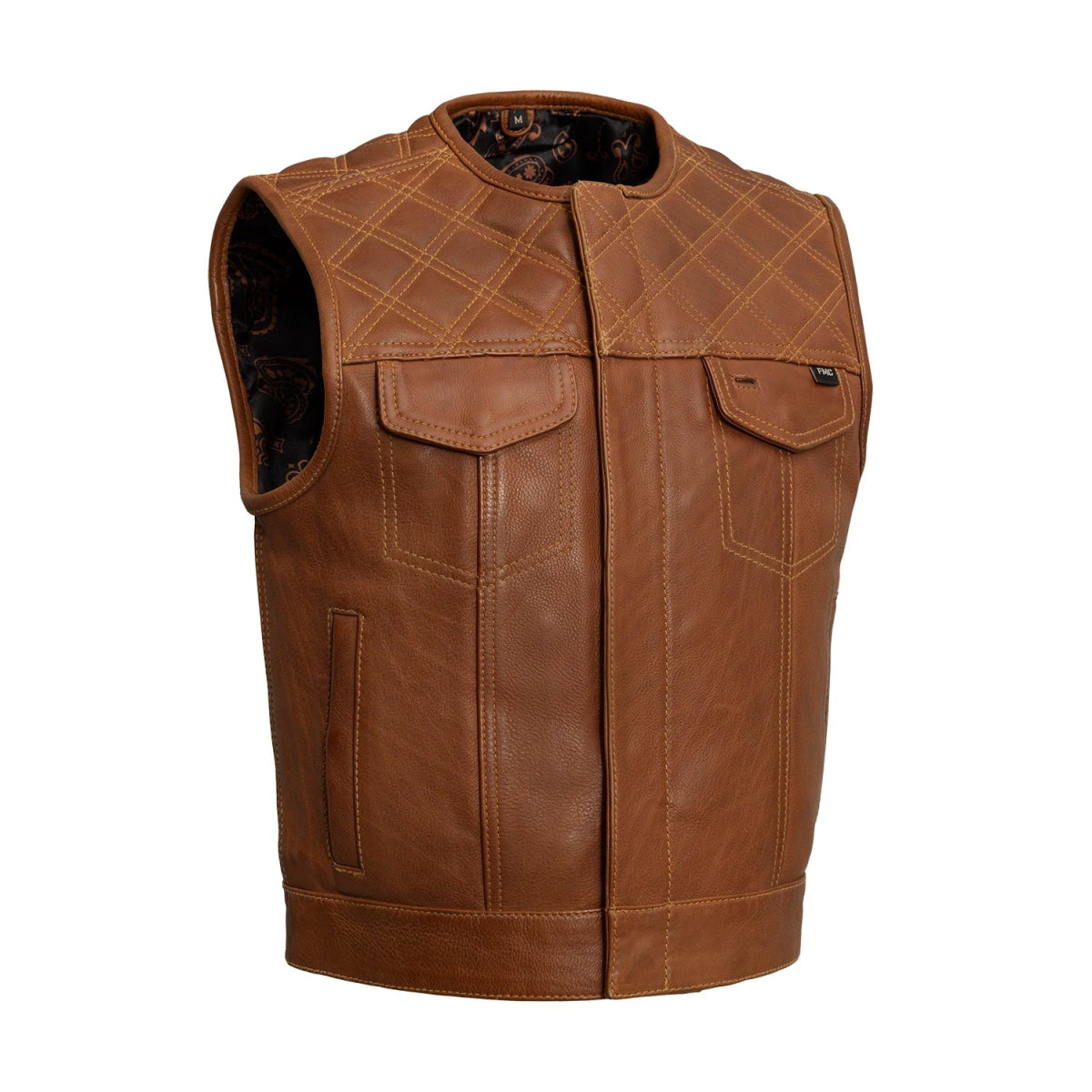 Timber Men's motorcycle leather vest (limited edition) Men's Leather Vest Vests Cognac S