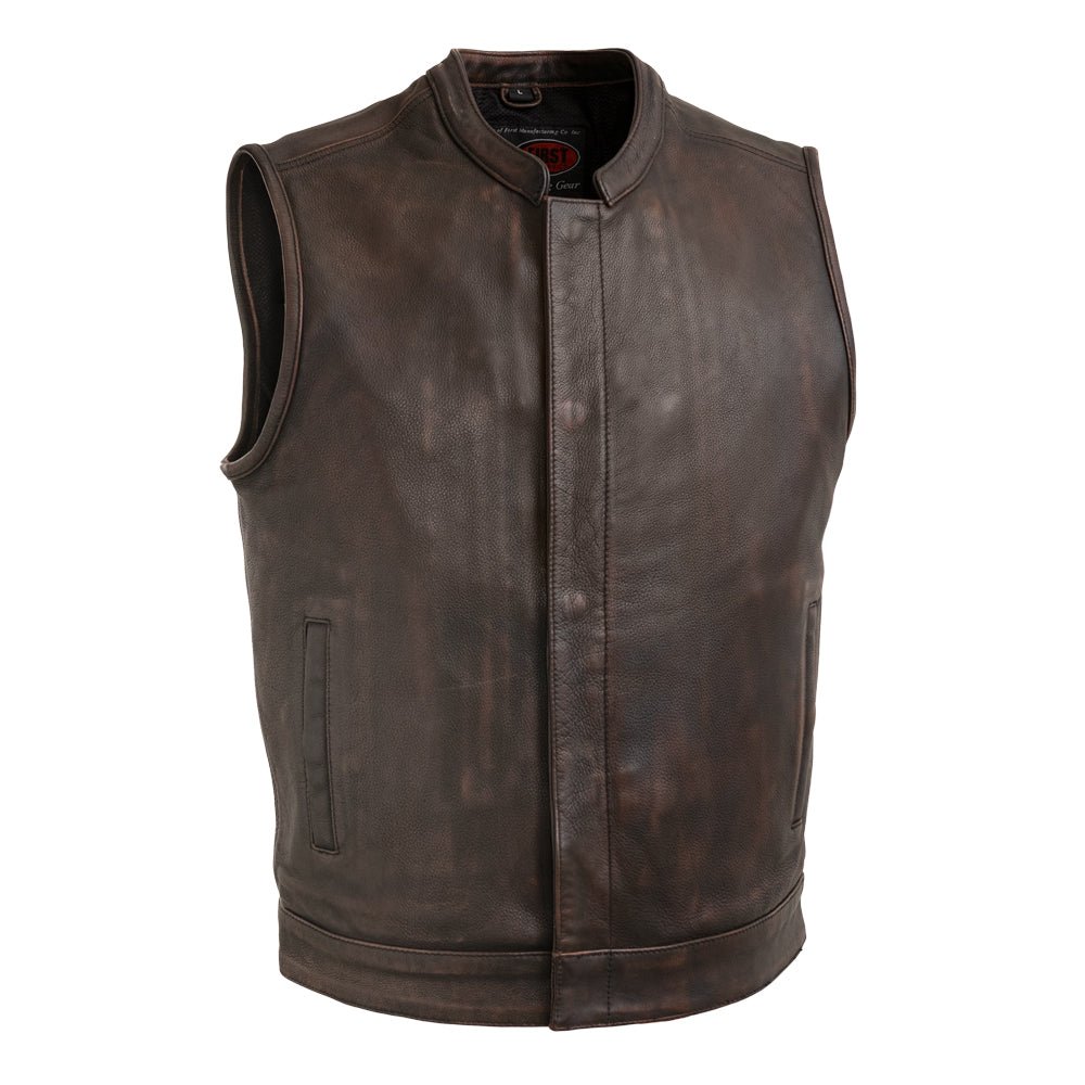 Top Rocker Men's Motorcycle Leather Vest - Copper Men's Leather Vest Vests Copper XS
