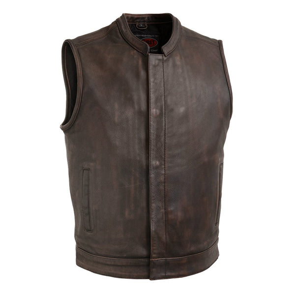 Top Rocker Men's Motorcycle Leather Vest - Copper Men's Leather Vest Vests Copper XS