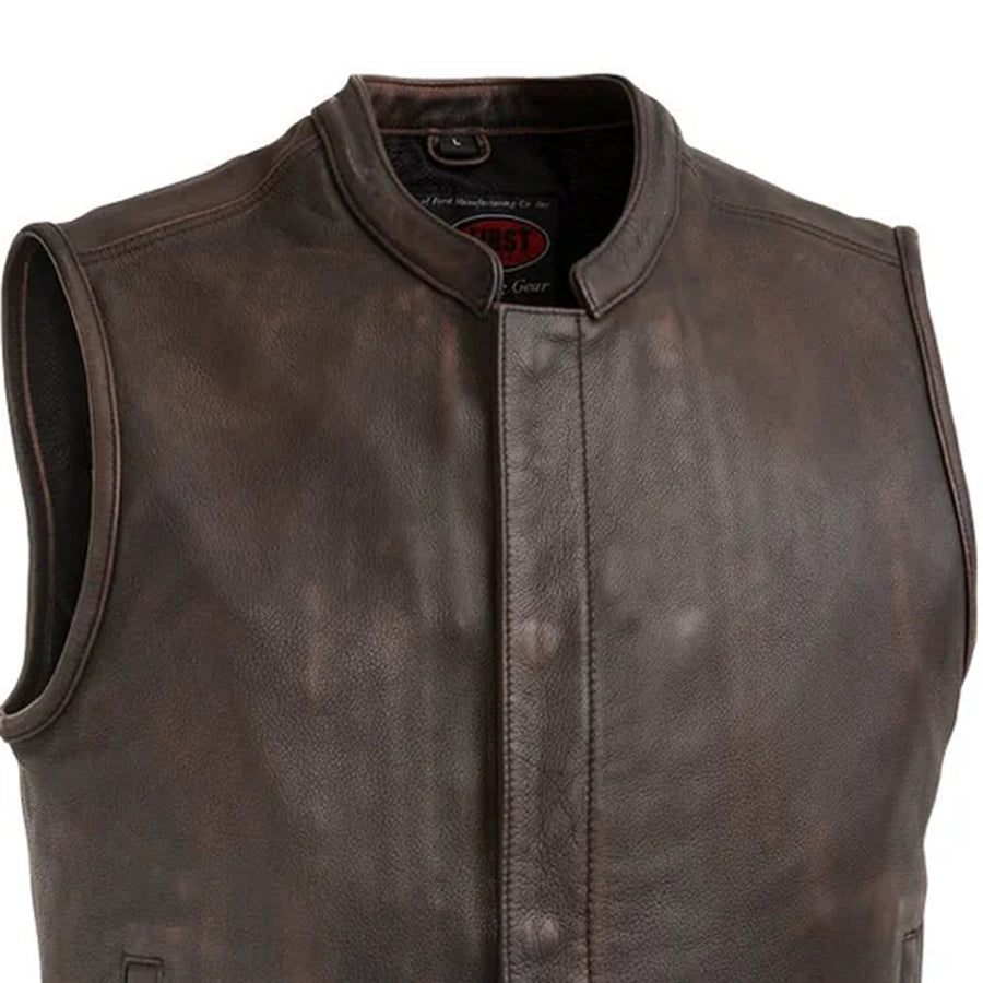 Top Rocker Men's Motorcycle Leather Vest - Copper Men's Leather Vest Vests