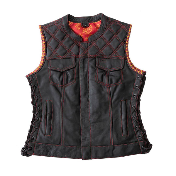 Torch Women's Motorcycle Leather Vest Factory Customs Vests S