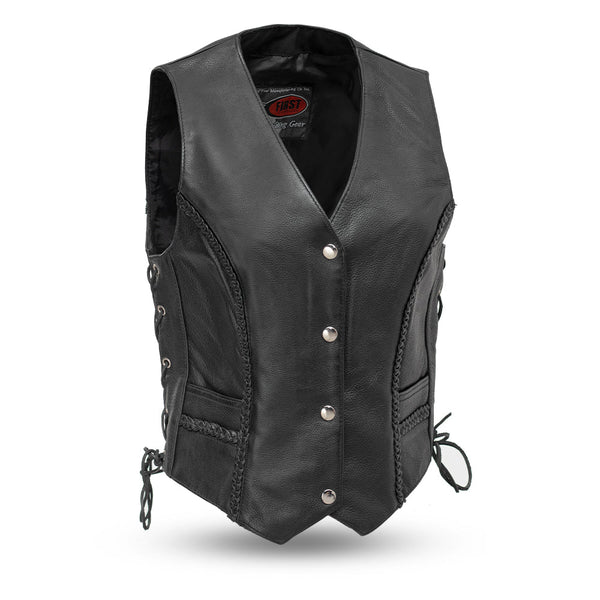 Trinity Women's Motorcycle Western Style Leather Vest Women's Leather Vest Vests Black XS