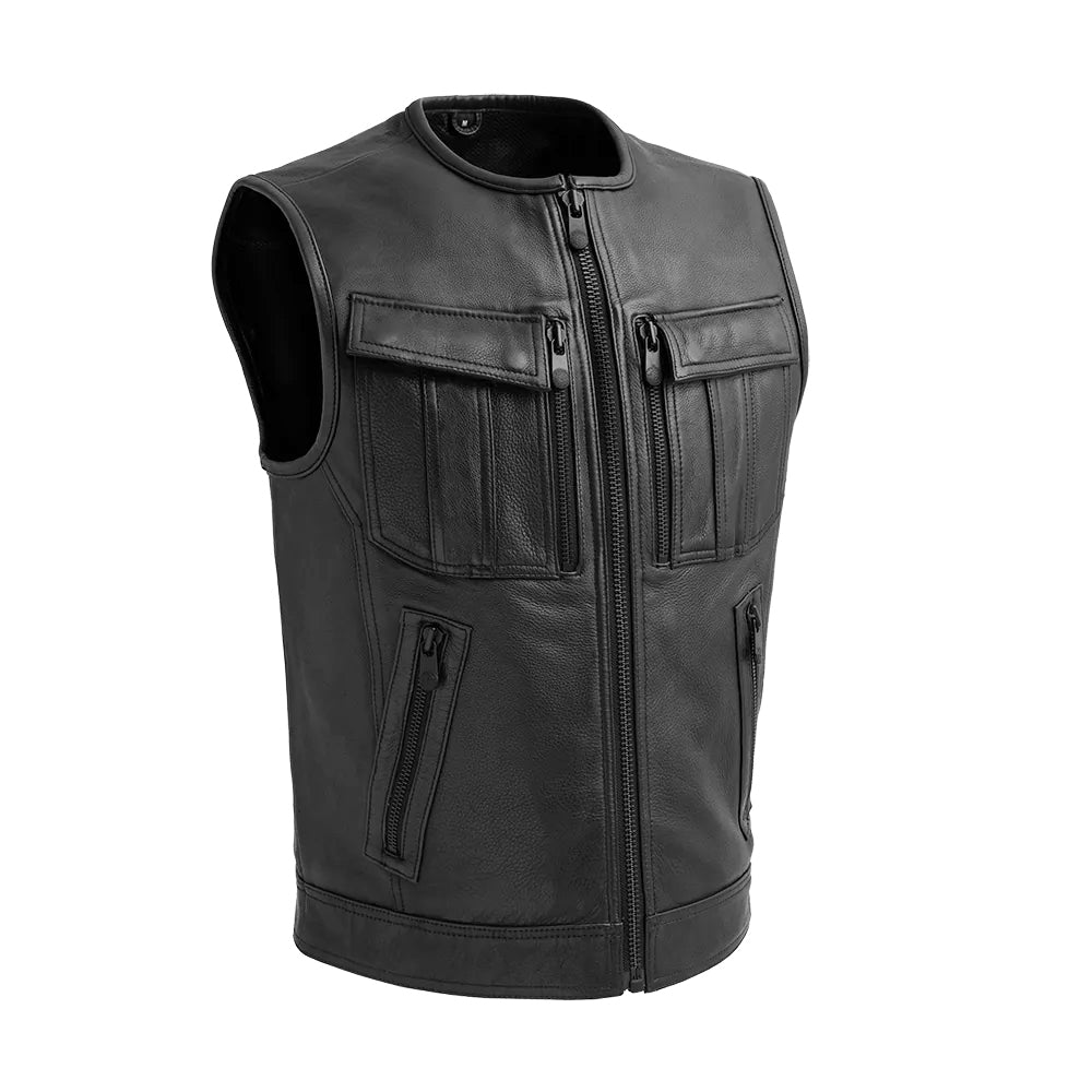 Unbeatable Men's Motorcycle Leather Vest Garage Sale First Manufacturing Company S Black 