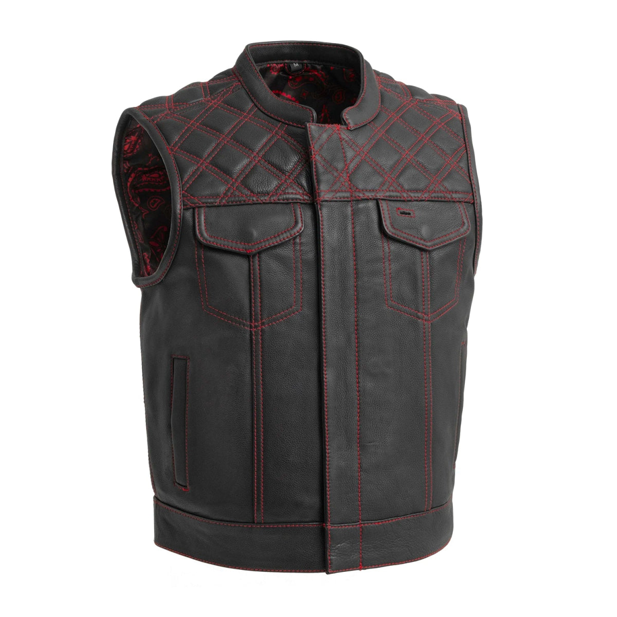 The Club Cut Men's Motorcycle Leather Vest, Multiple Color Options Men's Leather Vest First Manufacturing Company