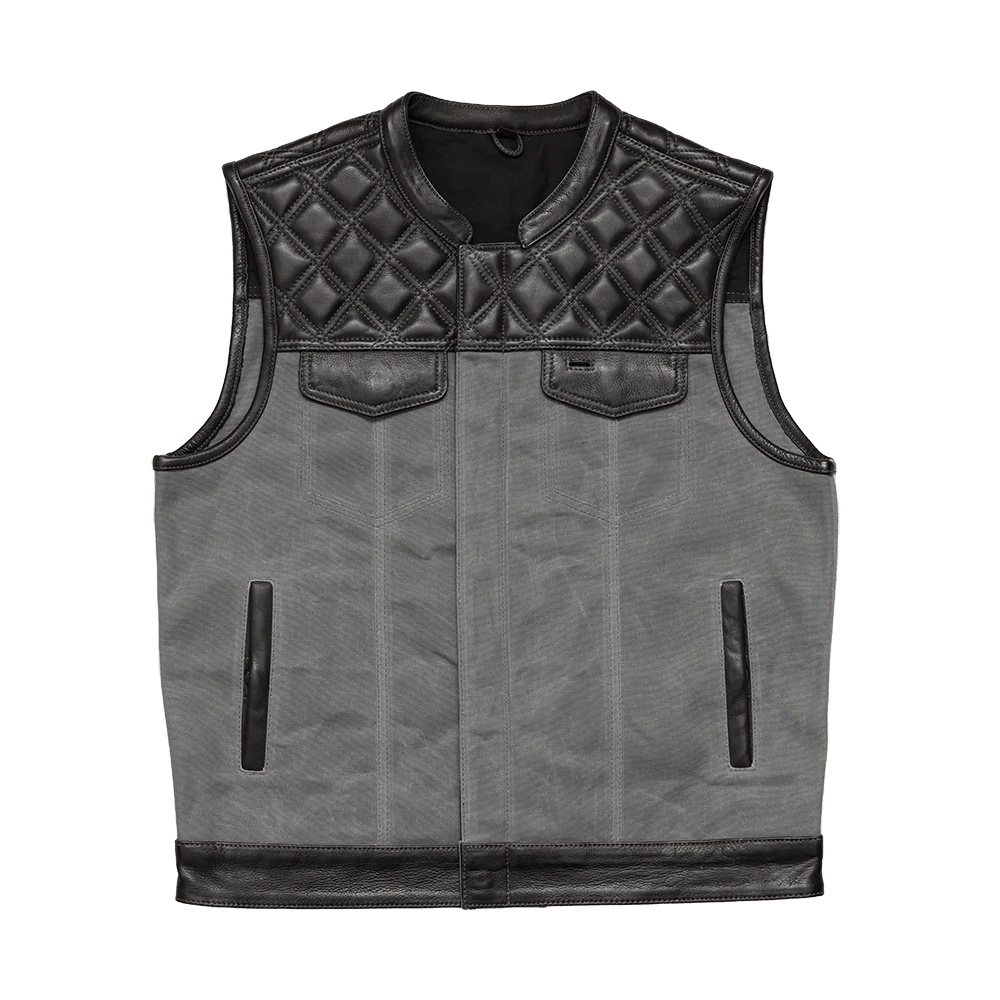 Waxed Hunt Club - Men's Motorcycle Vest (Limited Edition) Grey  First Manufacturing Company Black Grey S 