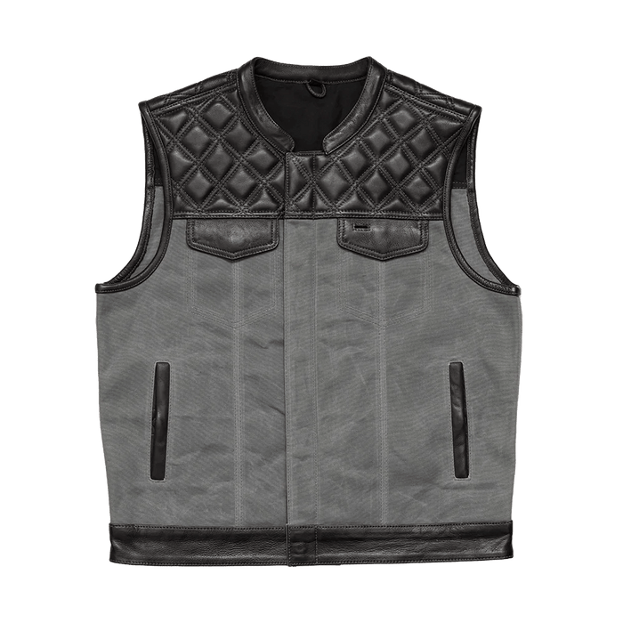 Waxed Hunt Club - Men's Motorcycle Vest (Limited Edition) Grey  First Manufacturing Company Black Gray S 