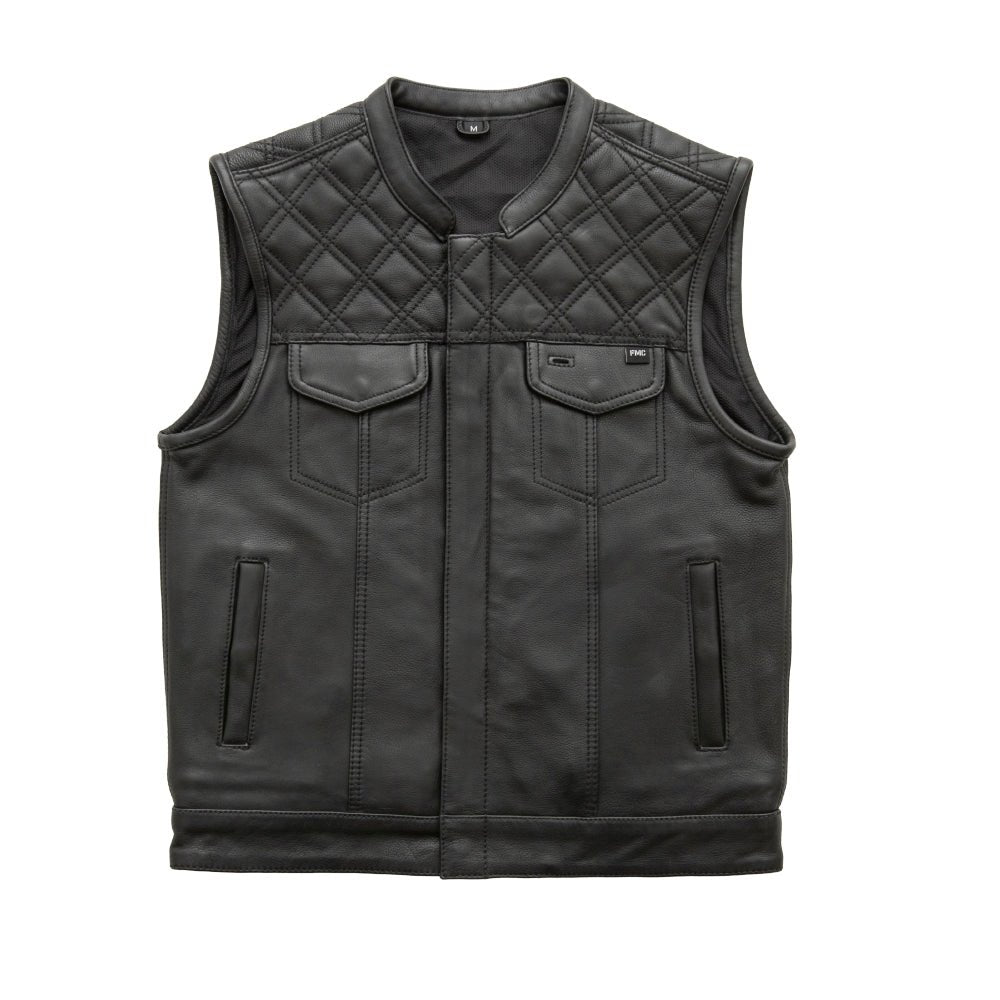 masu diamond-cut leather vest【siz46/黒】 Diamond Cut Men's Motorcycle Leather Vest - MARA Leather