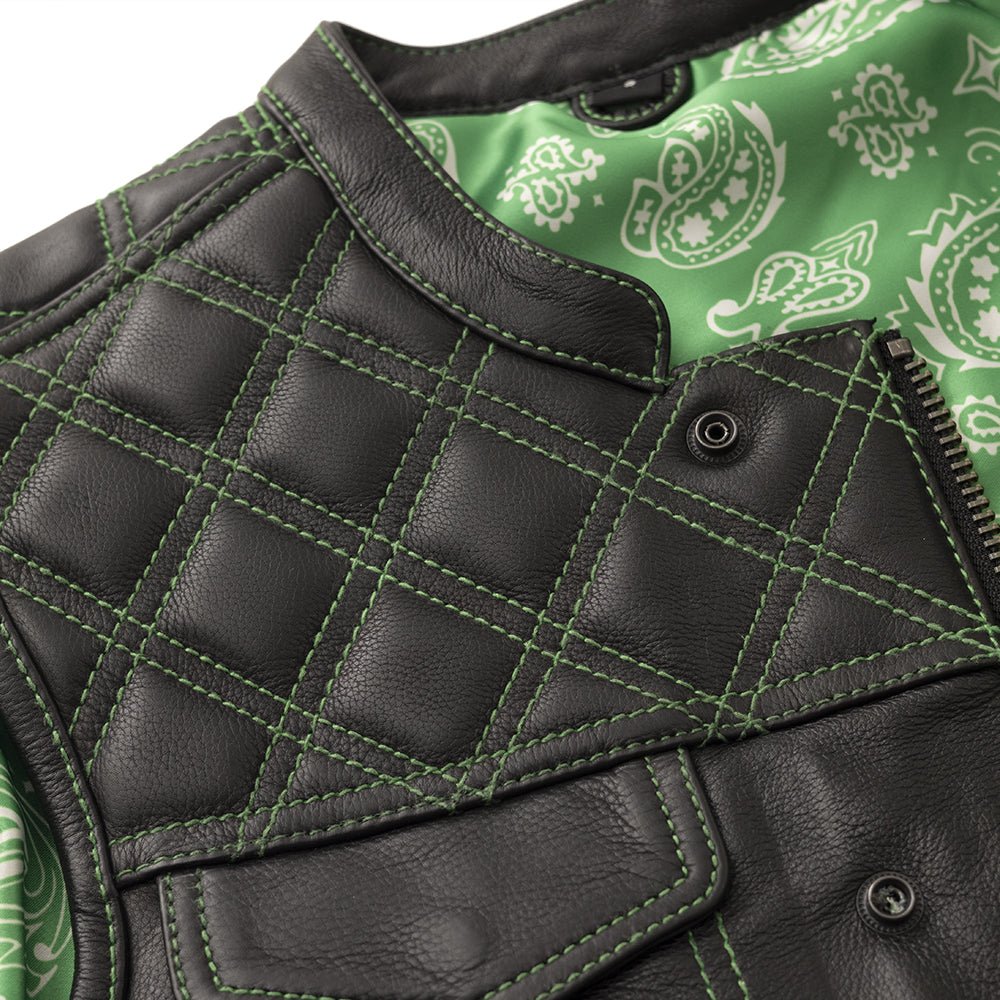 Green leather motorcycle vest hotsell