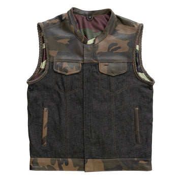 Woodsman Men's Club Style Leather/Denim Vest (Limited Ed)