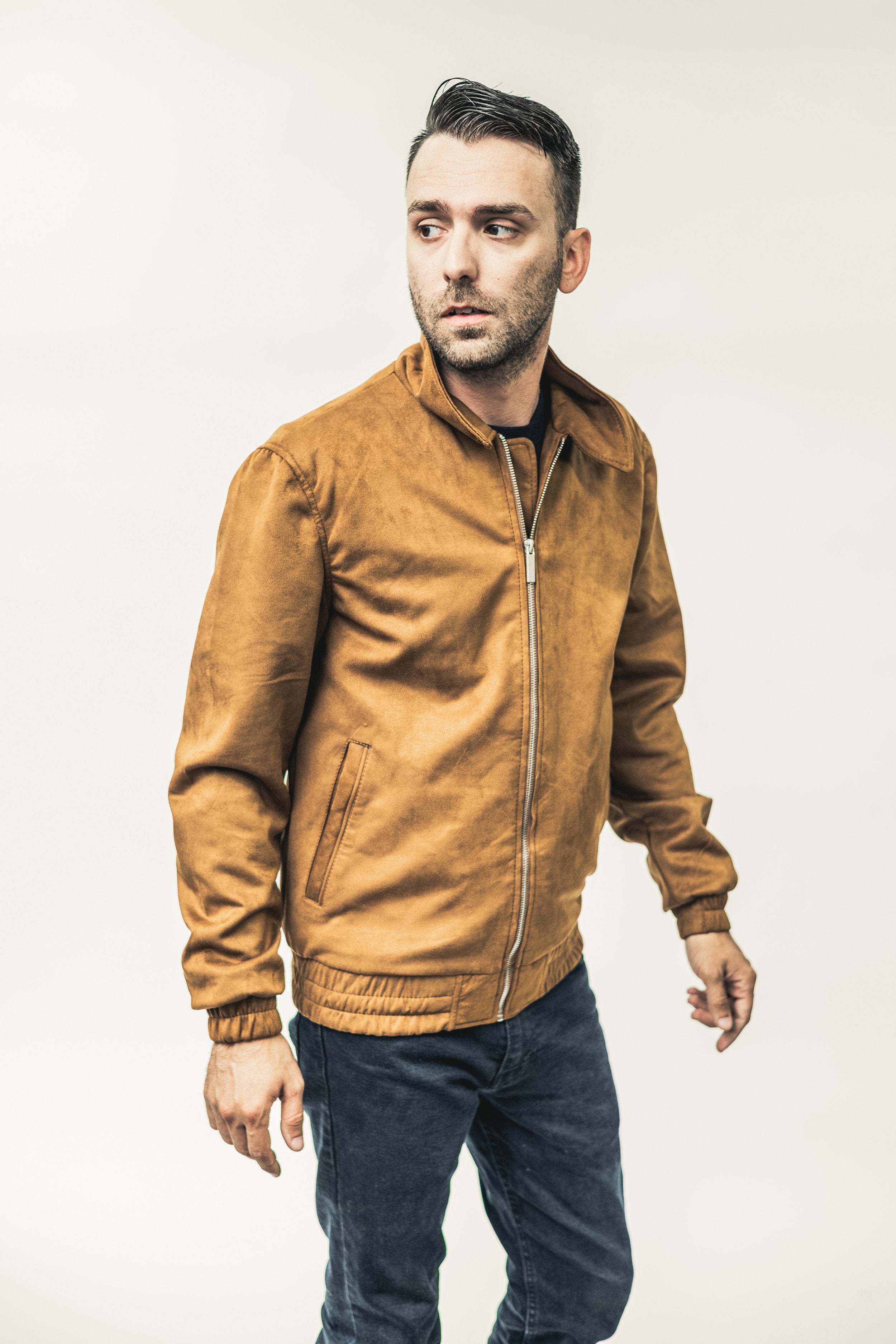 Cameron Men's Vegan Faux Suede Jacket Men's Vegan Faux Suede Jacket FMCo Caramel S
