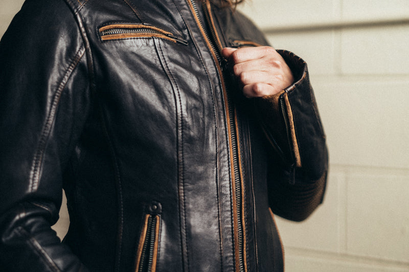 Electra - Women's Motorcycle Leather Jacket Women's Leather Jacket First Manufacturing Company   