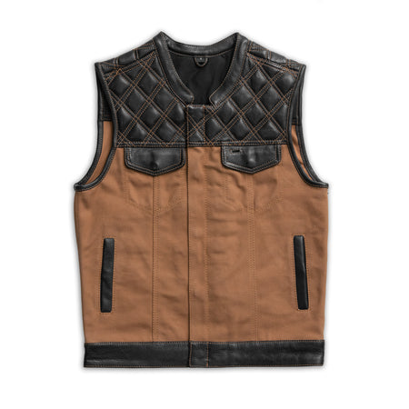 Leather Vest ,Mens Hunt Club Brown Wax Diamond Quilted Black Paisley Leather Build Denim Style Rider Motorcycle Leather Vest,Mens Vest