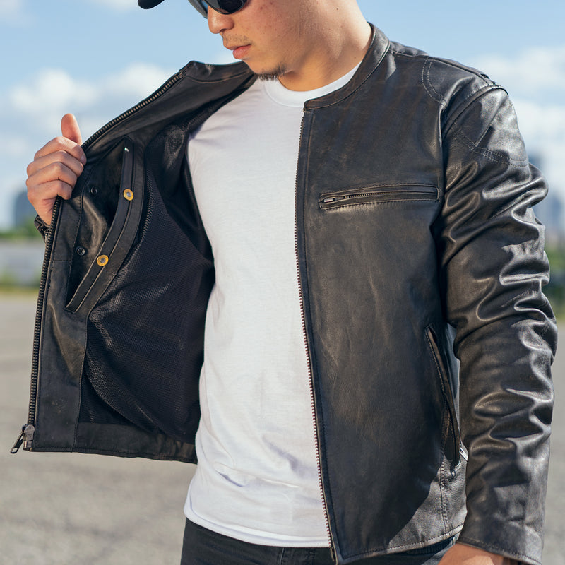 Indy Men's Motorcycle Leather Jacket - Black