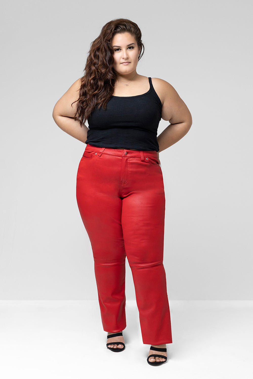 Plus size red leather on sale pants