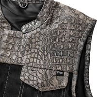Placid - Men's Leather/Denim Motorcycle Vest - Limited Edition Factory Customs First Manufacturing Company   