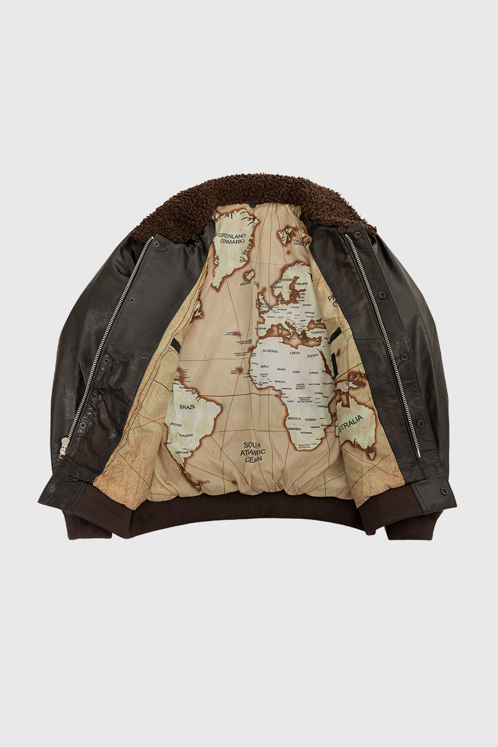 Old World Map Bomber Jacket Brown Men's Bomber Jacket FMCo   