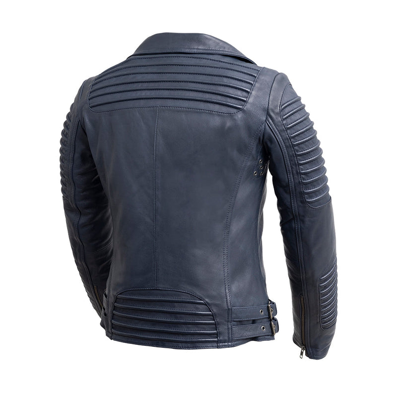 Navy Blue Leather Jacket for Womens Stylish Motorcycle BIKER 