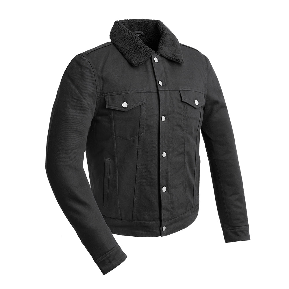 Cain Mens Faux Shearling Twill Jacket Men's Vegan Faux Suede Jacket FMCo
