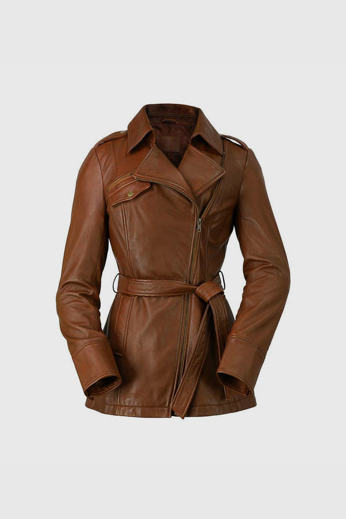 Traci Womens Leather Jacket Dark Cognac