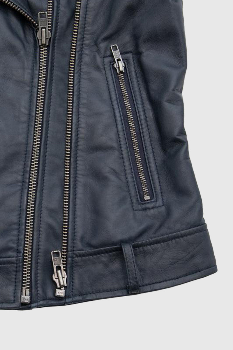 Chloe womens Fashion Leather Jacket Navy Blue