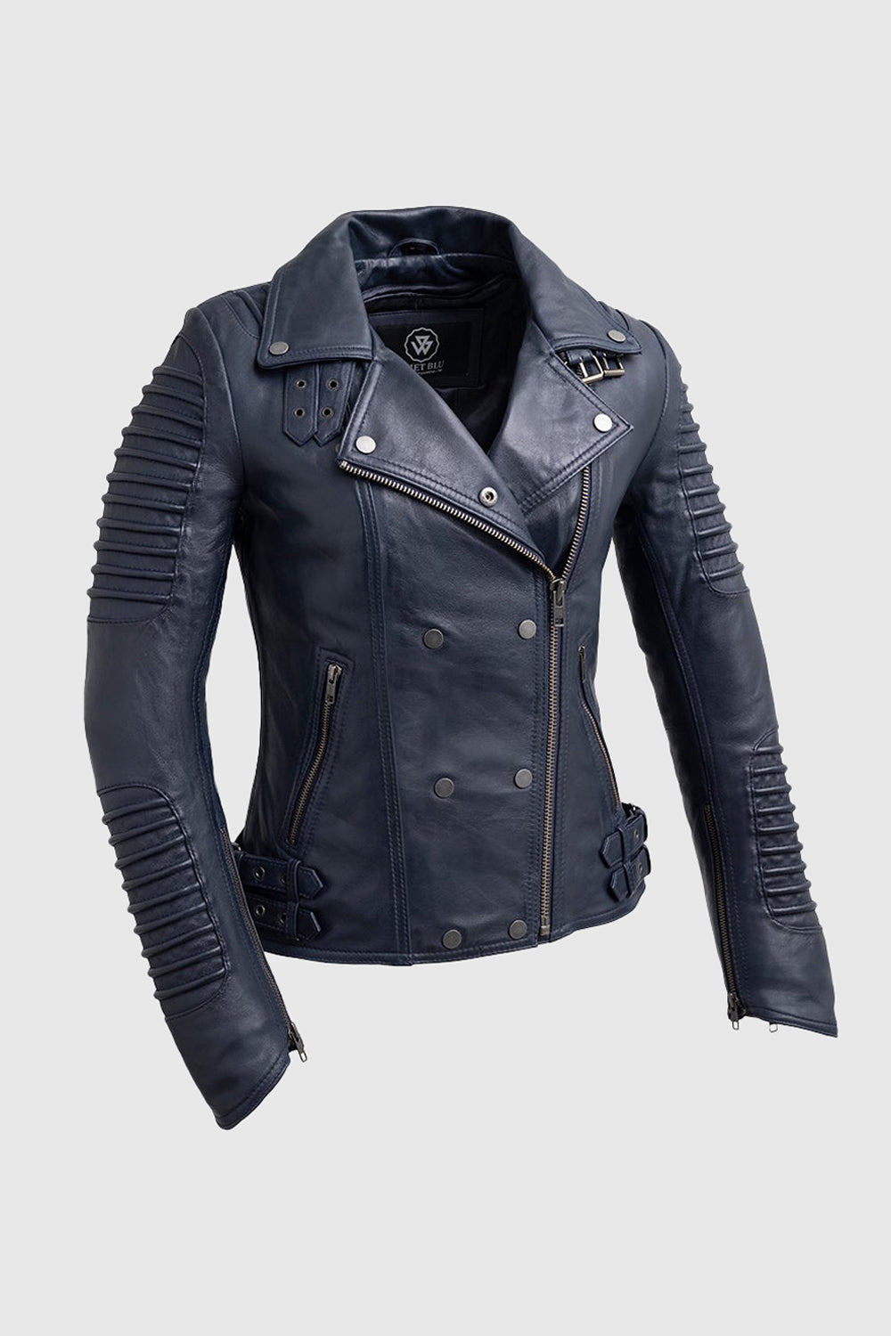 Queens Womens Fashion Leather Jacket Navy Blue