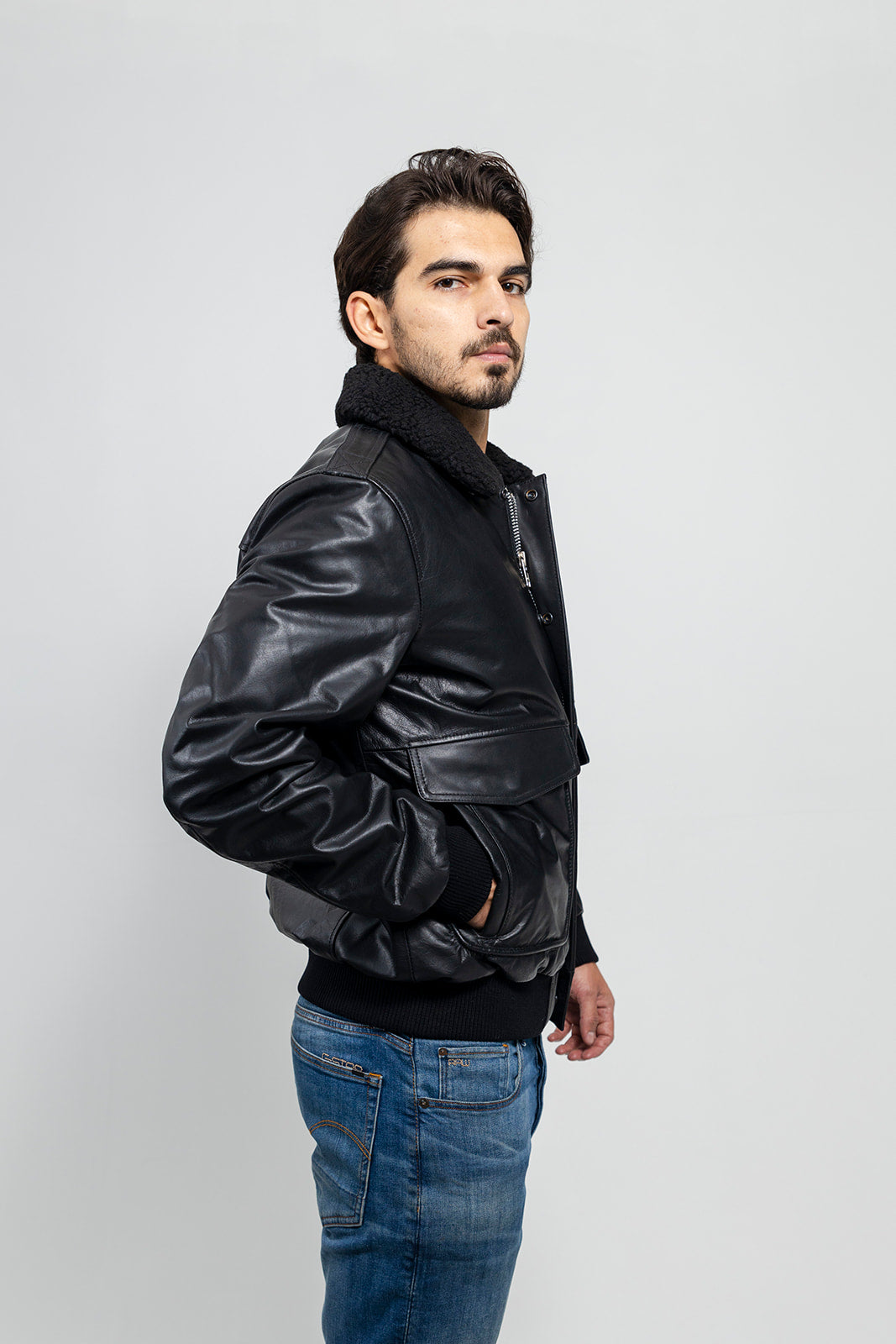 Bomber - Men's Fashion Leather Jacket (Black) - First MFG Co