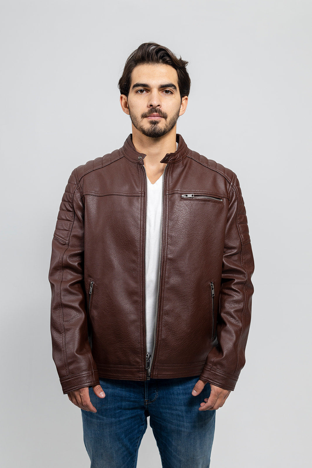 Logan Men's Vegan Faux Leather Jacket Men's Vegan Faux Leather jacket FMCo Redwood S 