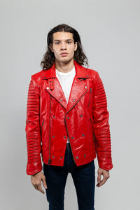 Brooklyn Mens Lambskin Leather Jacket Fire Red