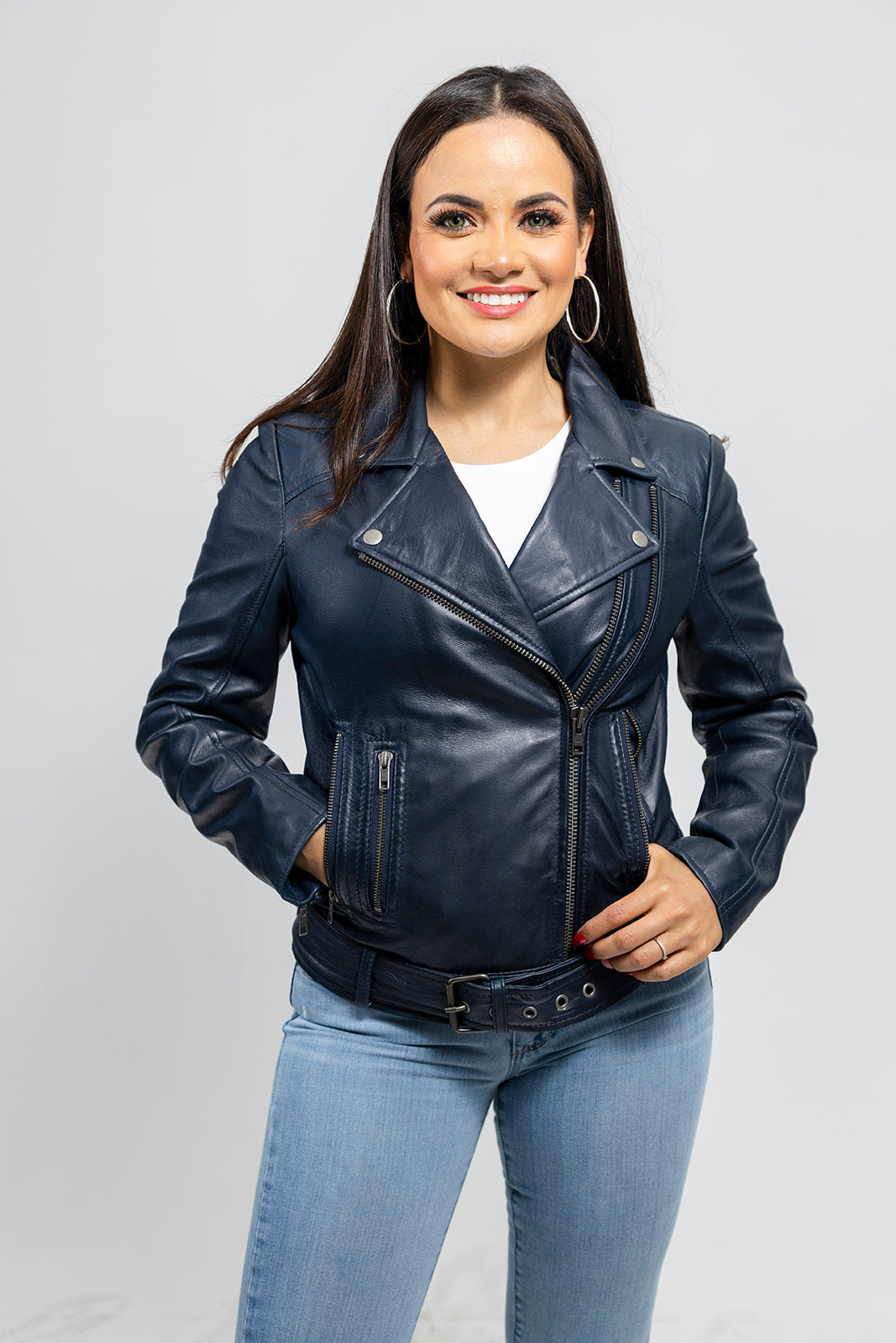 Chloe womens Fashion Leather Jacket Navy Blue Women's Leather Jacket Whet Blu NYC   