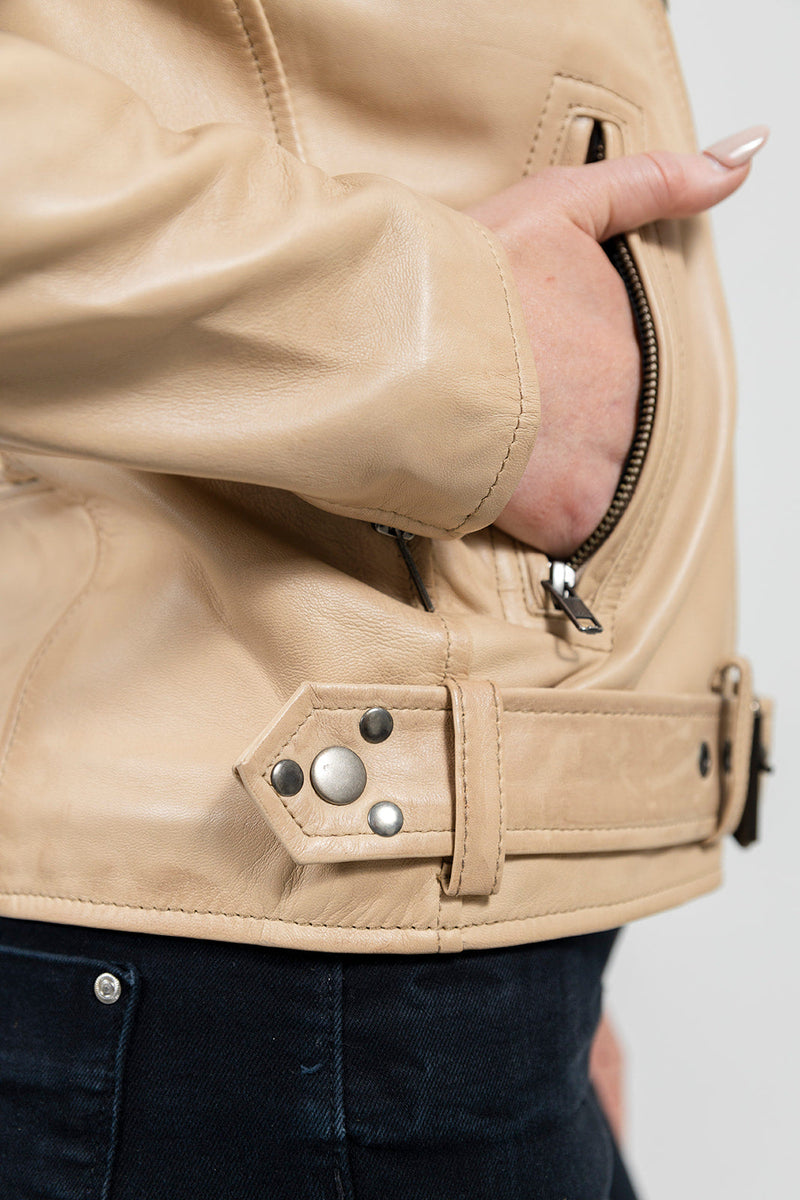 Rebel Womens Leather Jacket Oil Sand