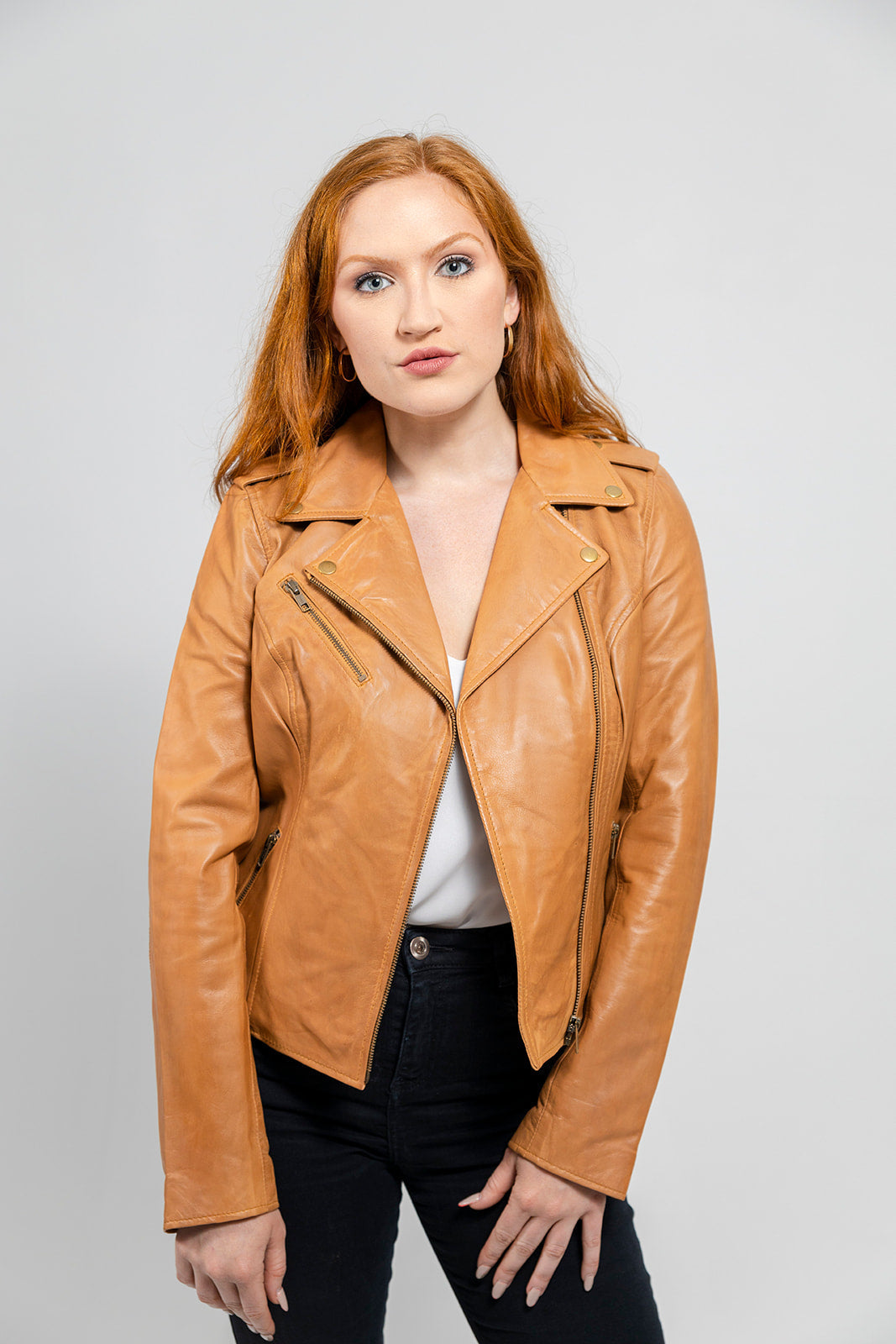 Ladies tan faux outlet leather jacket