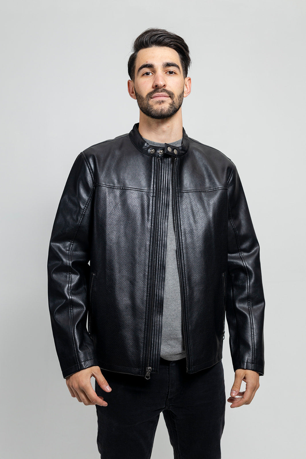 Oliver Men's Vegan Faux/Perforated Leather Jacket Men's Vegan Faux Leather jacket FMCo   