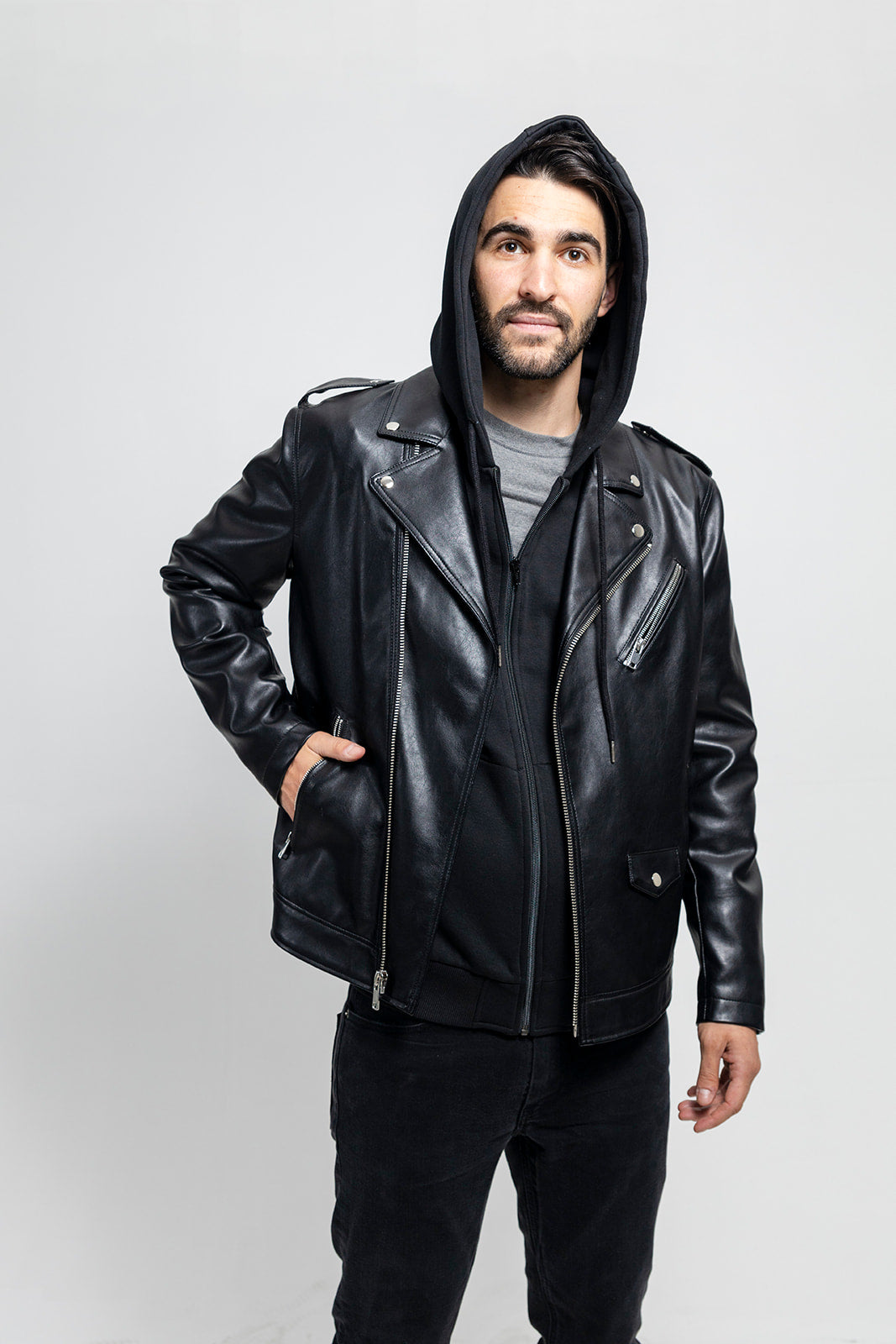Ralph Men's Vegan Faux Leather Jacket Men's Vegan Faux Leather jacket FMCo Black L 