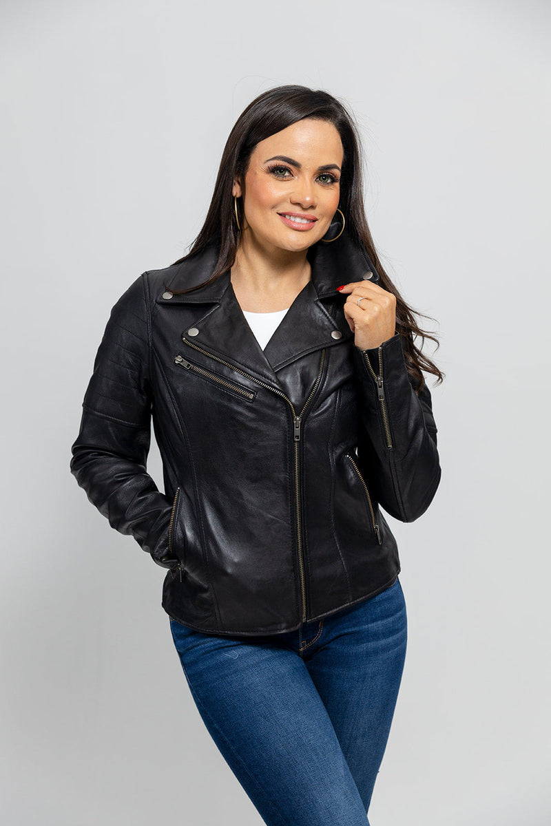 Princess Womens Moto Leather Jacket Black Women's Fashion Moto Leather Jacket Whet Blu NYC   