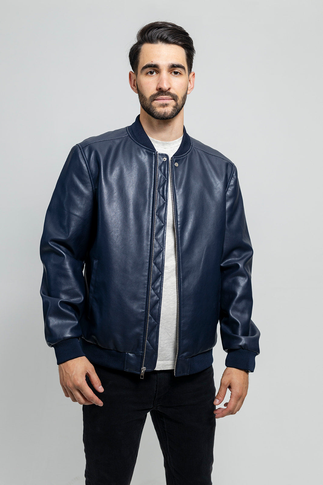 Justin Men's Vegan Faux Leather Jacket Men's Vegan Faux Leather jacket FMCo Navy S 
