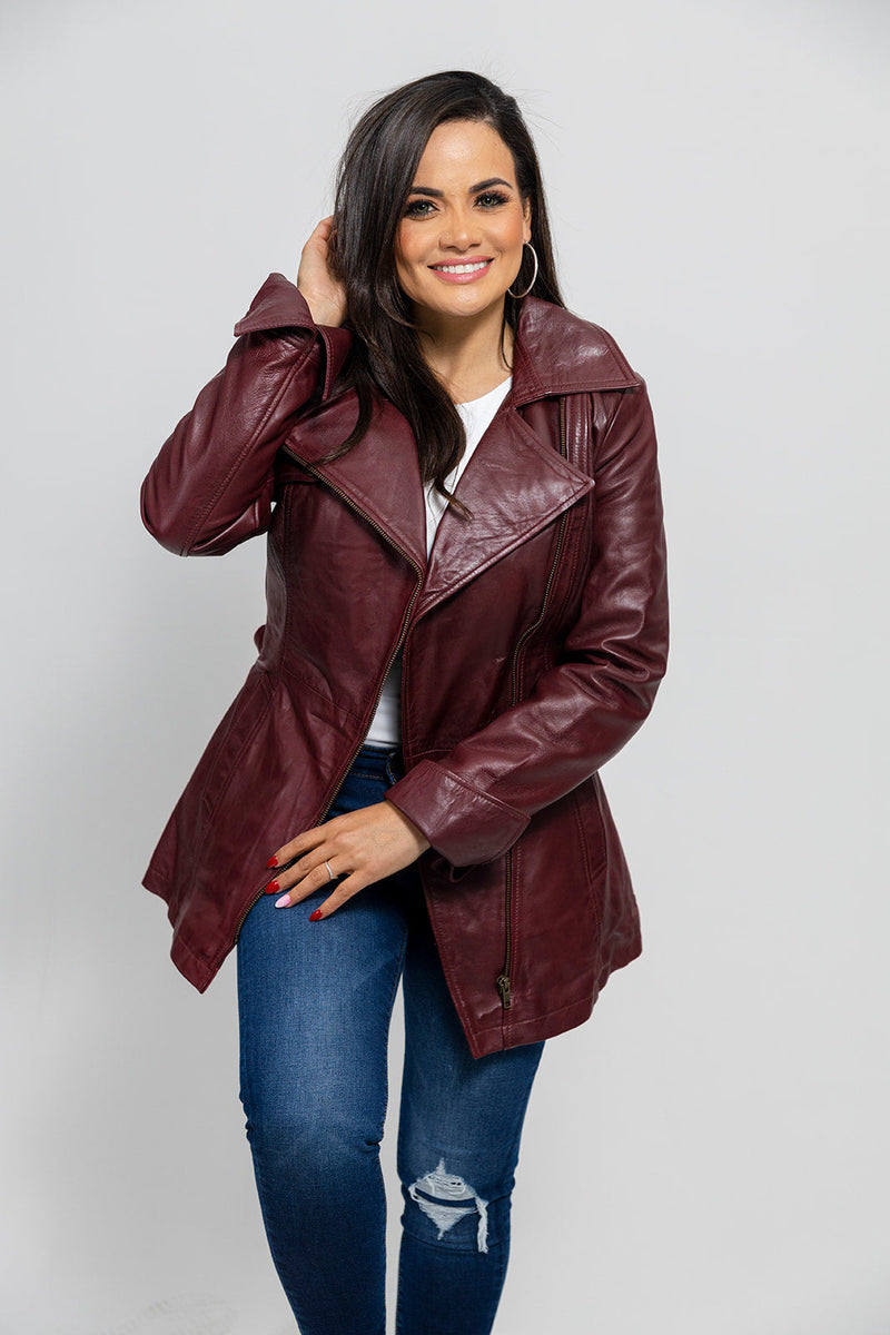 Traci Womens Leather Jacket Oxblood Women's Leather Jacket Whet Blu NYC   