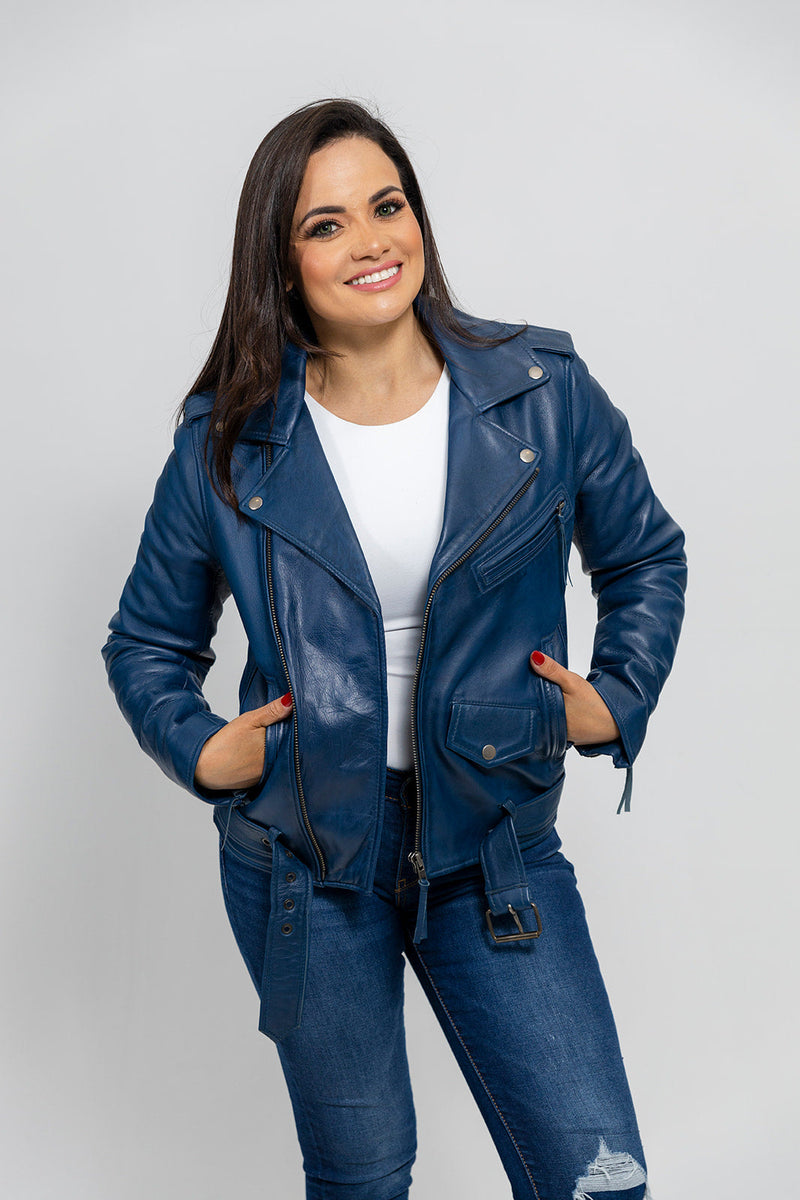 Rockstar - Womens Leather Jacket - Blue Women's Fashion Moto Leather Jacket Whet Blu NYC   