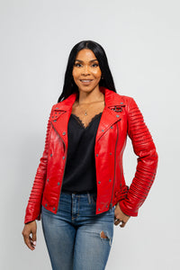 Queens Womens Fashion Leather Jacket Fire Red