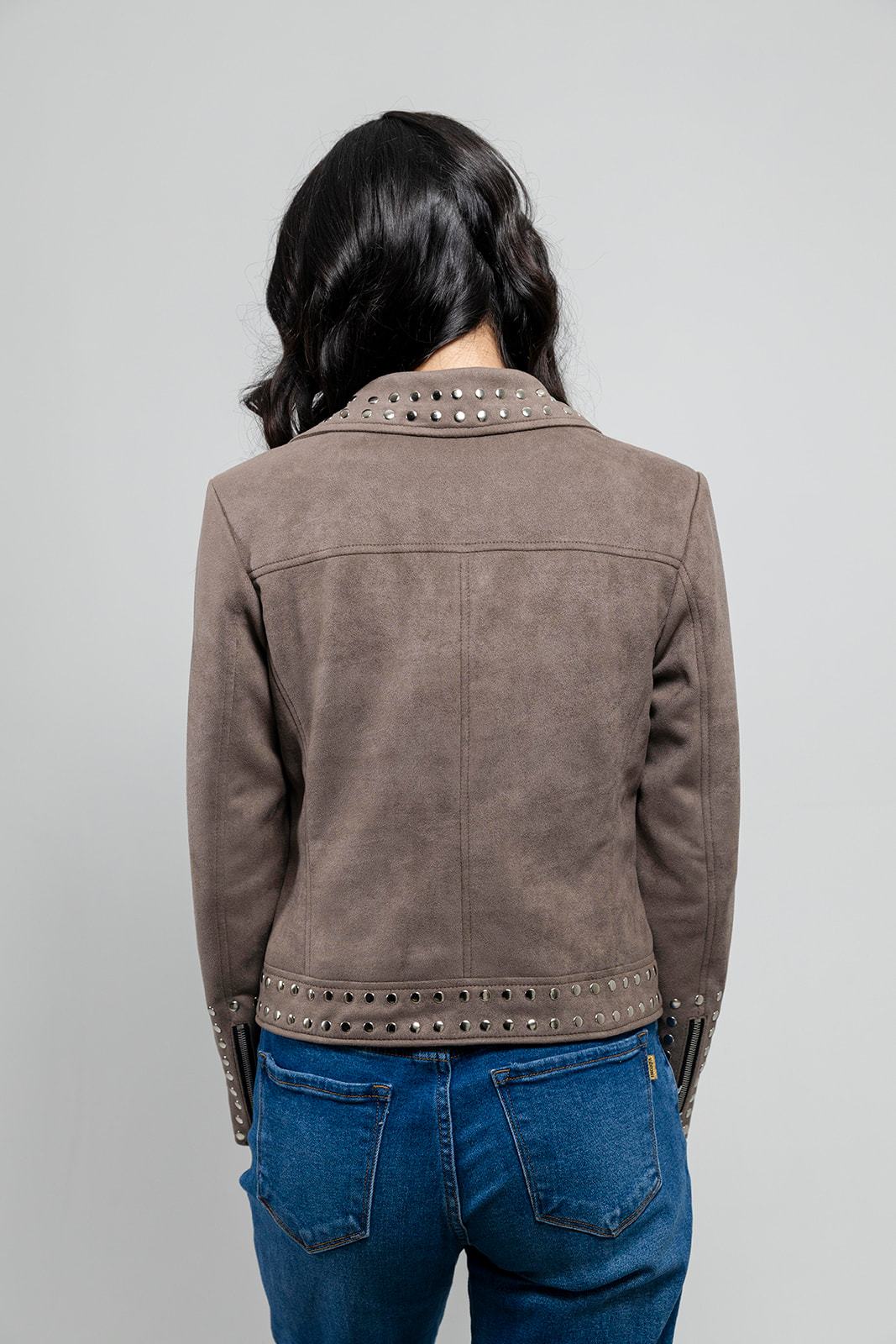Sandy Women's Vegan Faux Leather Jacket (Gray) Women's Fashion Leather Jacket FMCo   