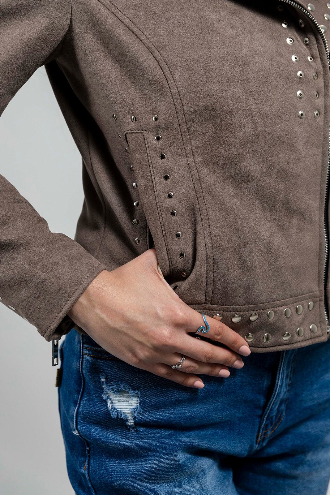 Sandy Women's Vegan Faux Leather Jacket (Gray) Women's Fashion Leather Jacket FMCo   